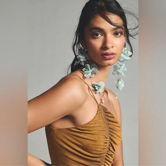 NEW Anthropologie Misha Ruched Asymmetrical Halter Midi Dress NWT - Picture 2 of 7